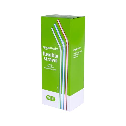 Modern Basics Disposable Striped Plastic Flex Straws, BPA for Daily Use
