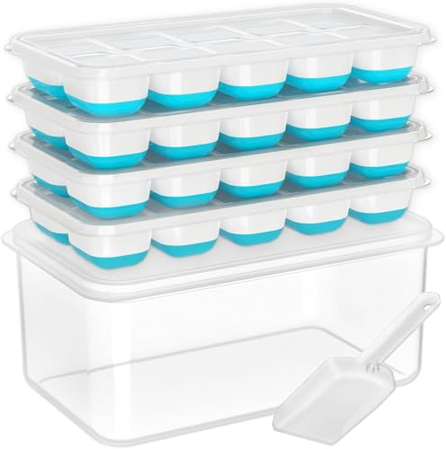 Ice Cube Tray with Lid and Bin - 4 Pack Essentials Silicone ice tray